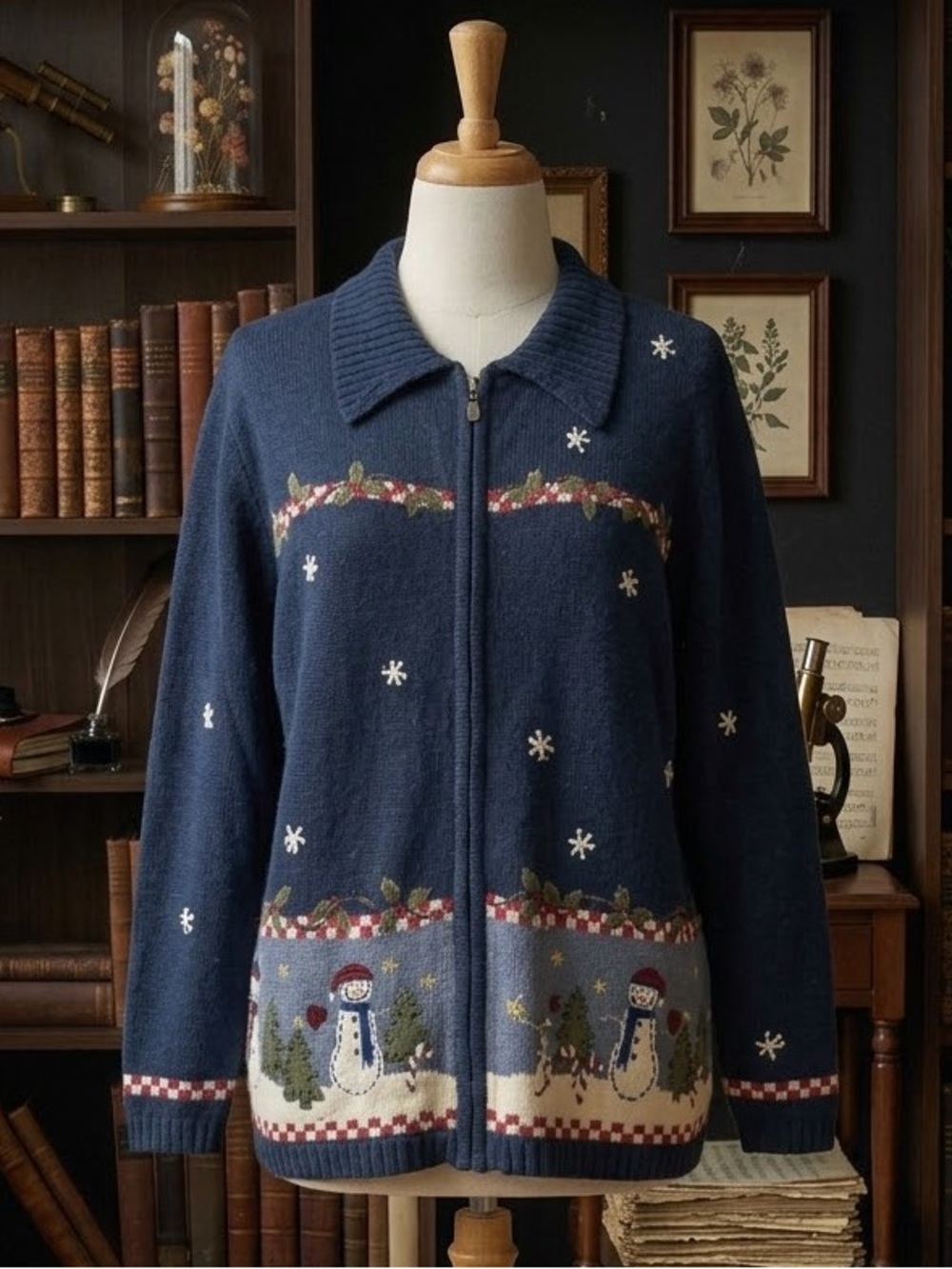 Vintage Croft & Barrow Full-Zip Snowman Christmas Sweater